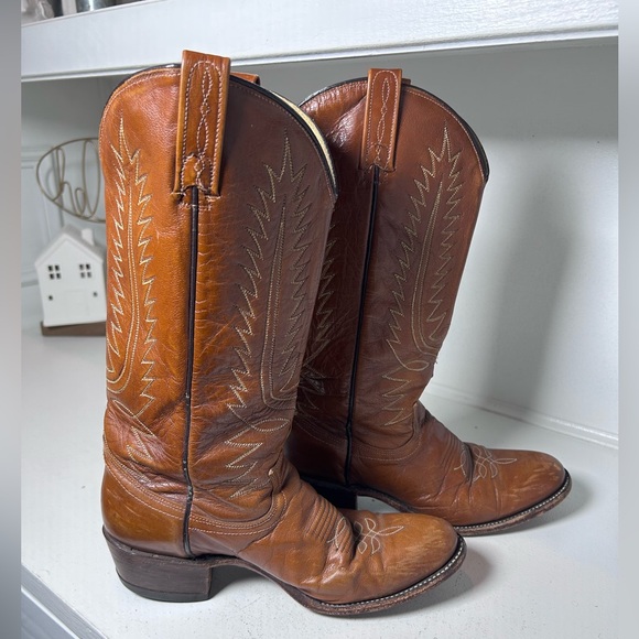 Vintage Dan Post Women’s Western Boot Size 8C Brown Leather Classic Flare Cowboy - Picture 2 of 9